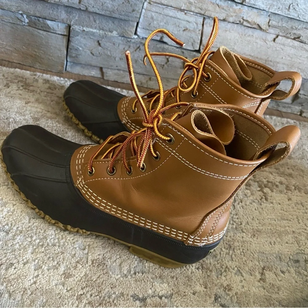 L.L. Bean Bean Boots Duck Booties Winter Waterproof Lace Up Brown Tan Leather:9M